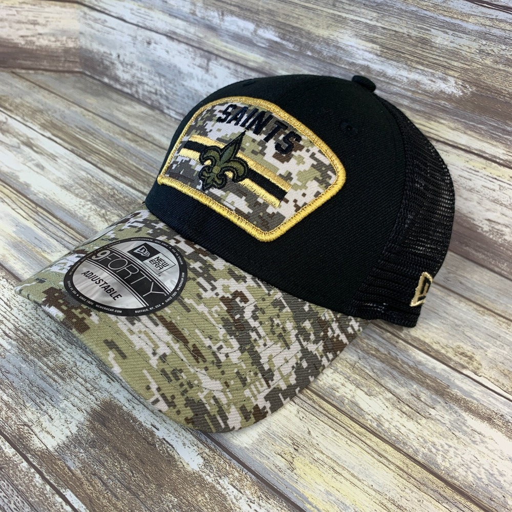 New Orleans Saints Hat Mens‎ Black Camo Salute To Service 9FORTY Snapback Cap